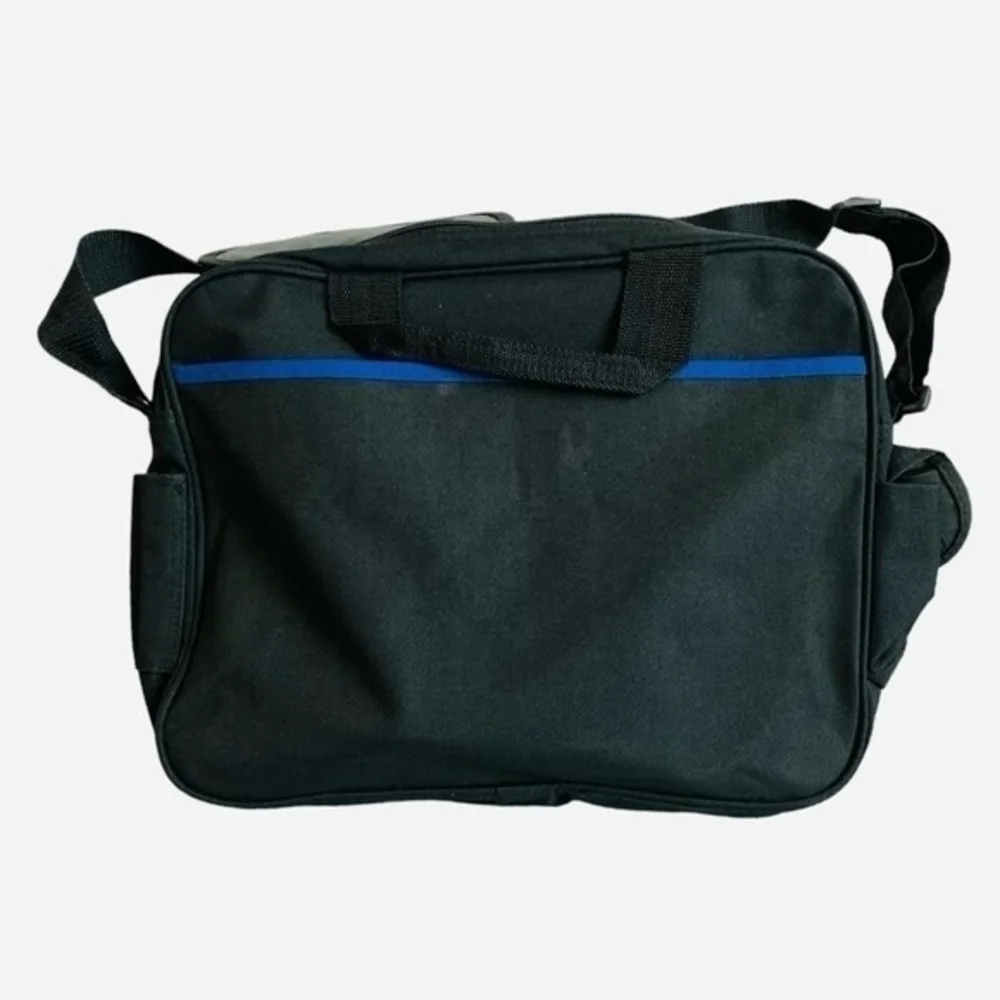 Voyager Black Blue Canvas Laptop Messenger Bag Travel Portfolio